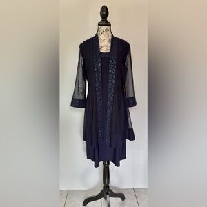 Navy Shift Dress & Jacket with Sparkle Trim 2 Piece Set Women's Size 8